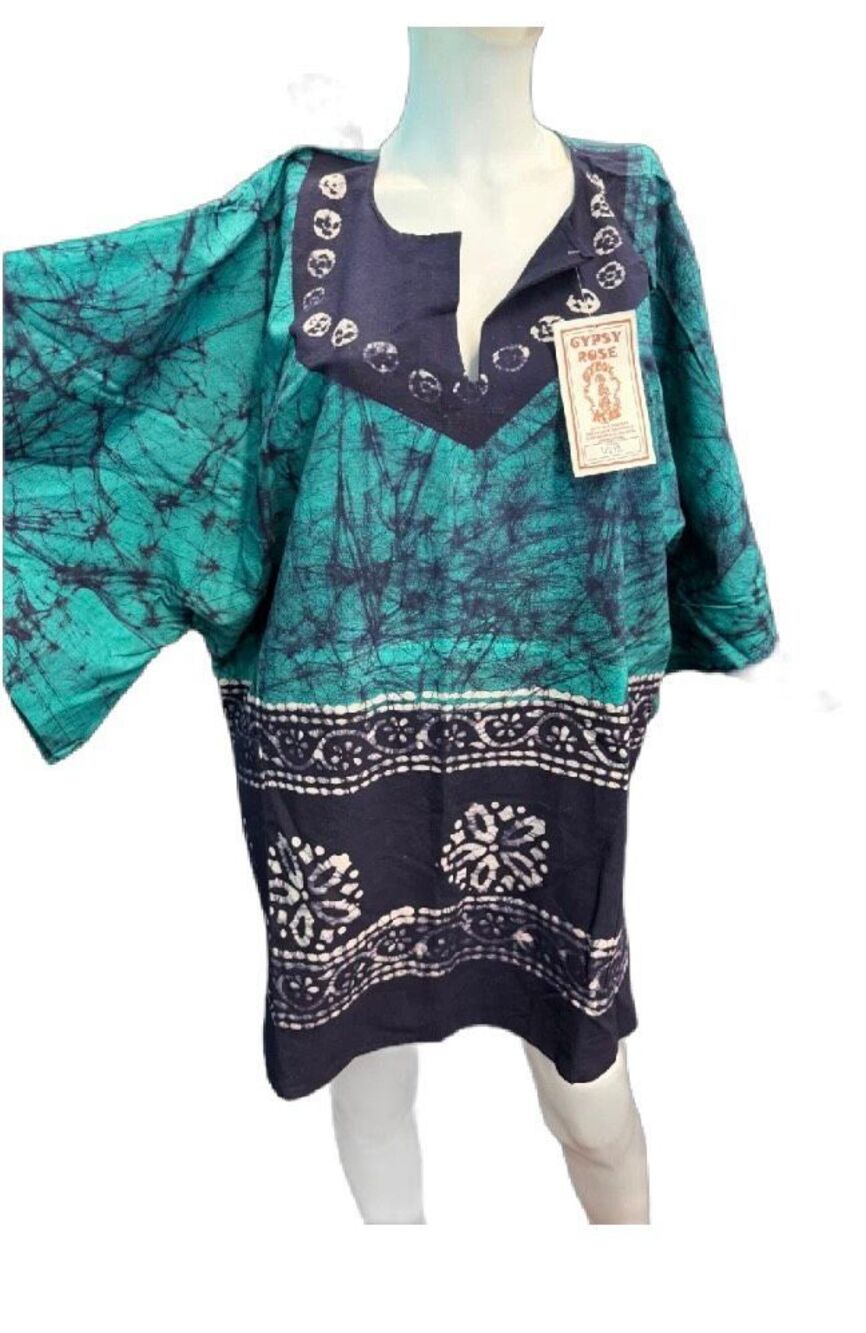 Gypsy Rose Teal Tie Dyed V Neck Top Kaftan Womens One Size NEW WITH TAGS